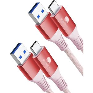 Thef-Lot De 2 Câbles Usb C Courts 1m/3.3ft 10gbps Usb 3.1 Gen2 Type C Android Auto Qc3.0 3,1 A Usb A Vers C Chargeur Rapide Pour Samsung Note20 Galaxy S23/S22 Z Flip 5 Tab S9 Pixel 8 Rouge - Neuf