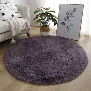 Sjzg-Tapis Rond De Sol En Peluche Douce, Tapis De Salon Super Doux En Peluche Antidérapant, Tapis De Chambre À Coucher À Poils Longs (Gris Violet, 100x100cm) - Neuf