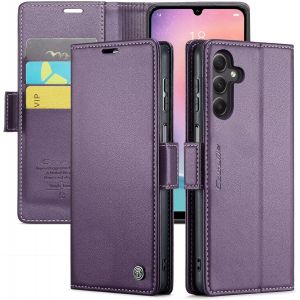 Kal-Coque Pour Samsung Galaxy S24 Fe+ 2 Pi&egrave;ces Verre Tremp&eacute;,Antivol,Prend En Charge Le Chargement Sans Fil, Pochette Fermeture Magn&eacute;tique Flip Case-Violet - Neuf