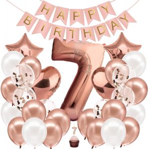 CAUC-&reg; Decoration Anniversaire Fille 7 ans Or Rose - Kit Anniversaire Fille - Ballon 7 ans - Neuf