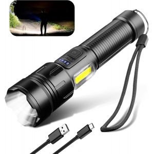 Eryi-Lampe Torche Led Ultra Puissante 10000 Lumens, Cob Lampe De Poche Tactique Rechargeable Usb-C, 4 Modes D'éclairage, Zoomable, Étanche Ipx4 Pour Le Camping Et L'extérieur - Neuf
