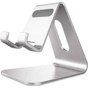 Kal-Support Téléphone, Support De Bureau En Aluminium Compatible Avec Iphone 16 15 14 13 12 Mini Pro Max Xs Max Xr X Se 8 7 6 6s Plus Huawei Mate 60 Pro, Samsung S23 S22 S21-Argent - Neuf