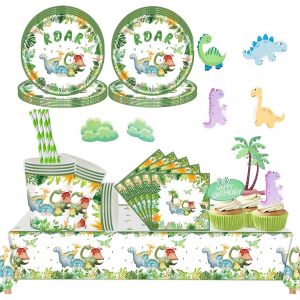 Tianyi-105 Pcs Decoration Anniversaire Dinosaure,Vaisselle Anniversaire Dinosaure,Assiette Dinosaure Fête D'anniversaire Dinosaure Pour Garçons Fournitures De Fête D'anniversaire Dinosaure Pour 20 Pe - Neuf