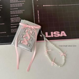 Argent Doux Portefeuilles Pour Femmes Y2K À Sangle Concepteur Original Mode Court Porte-Monnaie Style Coréen Décontracté Nouveau Mignon Portefeuille Sac À Main..Pink-Chain Pendant - Neuf