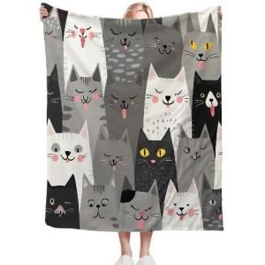 Couverture Polaire 220 X 240 Chat Dessin Animé, Couvertures En Flanelle Pour Lit 135/150, Microfibre Ma - Neuf
