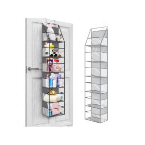 Organisateur de garde-manger &agrave; 6 &eacute;tag&egrave;res &agrave; suspendre &agrave; la porte, avec poches transparentes - Gris - Neuf
