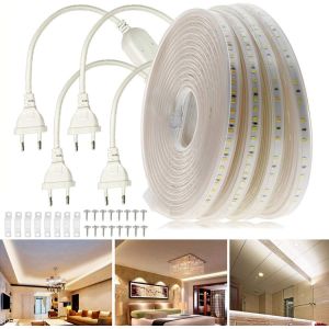 1m Ruban &agrave; LED sans fil &eacute;lectrique - blanc chaud, Bande de 2835 SMD 120 LEDs/m, &eacute;clairage tr&egrave;s lumineux - env. 9W / 950LM pro m&egrave;tre, 220V 230V strip, IP65 &eacute;tanche - Neuf