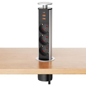 Prise Encastrable Plan De Travail, Prise Encastrable 3 Prises Avec Usb C Et 2 Usb-A, Prise Plan De Travail Cuisine 4000W/16A, 1,8M Câble - Neuf