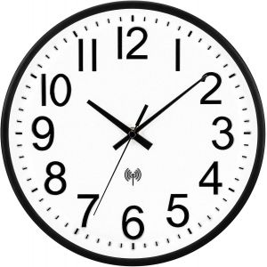 VIVILINEN Horloge Murale Radio Pilotée Silencieuse 30cm sans tic-tac Pendule Murale Digitale Stéréo pour Chambre Cuisine Salon Changement d'heure Automatique avec Mecanisme Radio (Noir) - Neuf