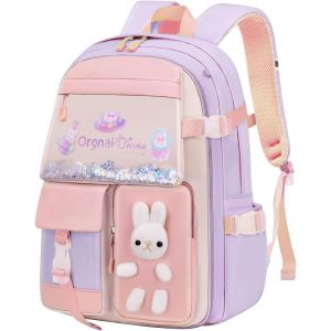 Asfasfq-Lanshiya Sac À Dos Kawaii Pour Écolière, Sac À Dos Lapin Pour Enfants, Sac À Dos Décontracté, Sac À Dos Mignon Pour L'extérieur, Violet, Sac À Dos Zippé À 180 ° - Neuf