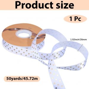 Ruban Gros Grain &Agrave; Pois Blanc Et Dor&eacute; De 45.72 M 26mm Motif Imprim&eacute; D&eacute;coratif En Polyester Pour Emballage Cadeau N?uds Bouquet De Mariage F&ecirc;te Bricolage - Neuf