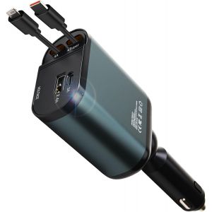 Chargeur Voiture Allume Cigare Usb C R&eacute;tractable 4 En 1 120w,Adaptateur Allume-Cigare 12v,Charge Multi-Appareils,Design Extensible Et Compact,Cadeau Parfait Homme Et Femme - Neuf