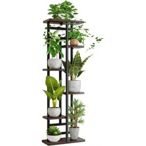 Nouvelhorizonstore-Support Pour Plantes D'int&eacute;rieur &Agrave; 6 Niveaux, &Eacute;tag&egrave;re De Rangement Pour Plantes Pots De Fleurs En Bois Et M&eacute;tal, 6 Niveaux 7 Pots Pour Porte Plante Interieur Pour Balcon (Noir, 6 N - Neuf