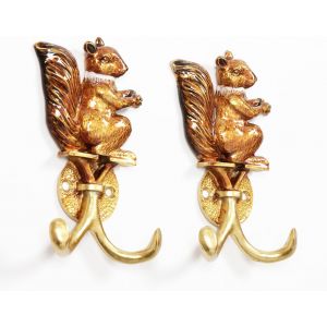 Lot de 2 crochets muraux d&eacute;coratifs vintage en m&eacute;tal en forme d'&eacute;cureuil pour suspendre des manteaux - Neuf