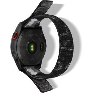Nylon Bracelet Pour Garmin Quatix 8 51Mm/Quatix 7X/6X/Tactix 8 51Mm/Tactix 7Pro/Fenix8 51 Mm/Fenix 7X Pro/F&iquest;nix 6X Pro Bracelet Respirant Pour Enduro 3/2 (Quickfit 26Mm, Camouflage Gris) - Neuf
