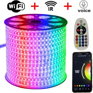 Ruban De Led Rgb 10m, Bande De Contr&ocirc;le Wifi, Dimmable Avec Transformateur 220v & T&eacute;l&eacute;commande Ir, 5050 Smd 60 Leds/M, &Eacute;tanche Ip65, Compatible Avec App Tuya[Rub9224513] - Neuf