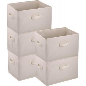 Jexnovashop-Lot De 5 Bo&icirc;tes De Rangement Vetement, 38x25x25 Cm Panier De Rangement Pliables, Cube De Rangement, Rangement Vetement Pour Chambre &Agrave; Coucher, Boite Rangement Tissu Pour Livres Jouets(Bei - Neuf