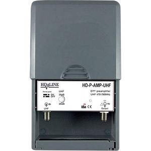 HD-P-AMP-UHF Pr&eacute;amplificateur de m&acirc;t UHF terrestre TNT Gain 38 DB Gris - Neuf