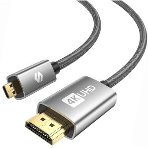 C&acirc;ble Micro Hdmi Vers Hdmi 1M, 4K@60Hz, C&acirc;ble Micro Hdmi Supporte Ethernet, 3D, Hdr Et Arc, Micro Hdmi To Hdmi Compatible Avec Gopro Hero 9/8/7/6/5, Raspberry Pi 5/4, Sony Camera A6300 A6400 - Neuf
