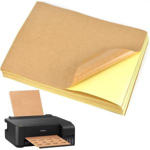 100 Pcs Papier Autocollant Imprimante a4 Papier Autocollant en Papier Kraft Imprimable Papier Stickers Imprimante Jet d'Encre Applicable &agrave; Imprimantes &agrave; Jet d'Encre Laser UV Num&eacute;riques - Neuf