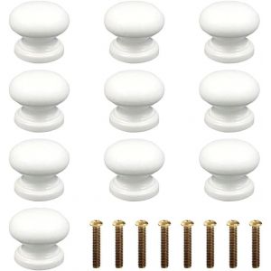 Lot de 10 poignées de meuble rondes en bois naturel motif champignon - Neuf