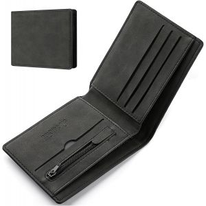 Porte Carte Homme,Portefeuille Homme Cuir Avec Compartiment &Agrave; Billets Et Poche &Agrave; Monnaie,Porte Carte Bancaire Pour Travail,Affaires,Quotidien - Noir - Neuf