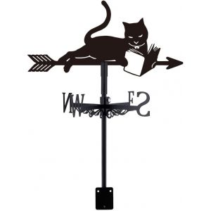 Nouvelhorizonstore-Girouette De Jardin Exterieur Chat Lisant Un Livre Pour Toiture En M&eacute;tal Avec Girouettes De Direction Du Vent Noir Pour Ferme Jardin Grange - Neuf