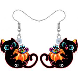 Kal-Boucles D'oreilles En Acrylique Halloween Citrouille Chat Noir Boucles D'oreilles Pendantes Bijoux Chat Noir Cadeaux Pour Femmes Filles Charms - Neuf