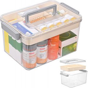 Subzonal-Boîte À Pilules Double Couche, Boîte De Rangement De Médicaments Ménagers, Boîte À Pilules Multifonctionnelle Domestique, Boîte De Rangement À 2 Couches Avec Poignée, 30 X 21 X 17 Cm - Neuf