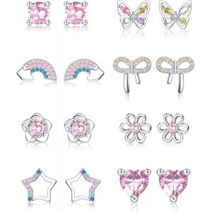 8 Paires De Boucles D'oreilles Femme Argent 925 Boucle D'oreille Hypoallergéniques Boucle D'oreille Fleur Coeur Papillon Mignon Petit Coeur Papillon Mignon Petit Bijoux Pour Femmes[Bou9240997] - Neuf