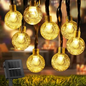 Guirlande Solaire Exterieur, 12m 100leds Guirlande Lumineuse Exterieure, 8 Modes Ip65 Étanche Guirlande Lumineuse Exterieure Solaire Pour Jardin, Cour, Mariage, Fête, Décoration (Blanc Chaud) - Neuf