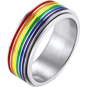 Tianyi-Bague Lgbt Tournante Anti-Stress En Acier Inox/Plaqué Or, Unisexe Anneau Fierté Personnalisable, Taille 54/57/59/62/64/67 - Neuf