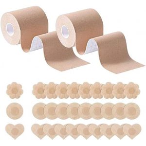 2pcs Soutien-Gorge Adhésif Invisible Ruban Adhésif Pour Le Soulèvement Des Seins Avec 15 Paires De Cache-Tétons Body Tape Pour Gros Seins Adapté Aux Bonnets A-G - Neuf