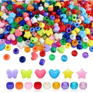 Lot De 700 Perles En Acrylique Assorties En Forme De Poney,C?Ur,Étoile,Papillon,Grands Trous,Multicolores,Idéales Pour Les Bracelets,Les Colliers,Noël,La Saint-Valentin,L'artisanat - Neuf