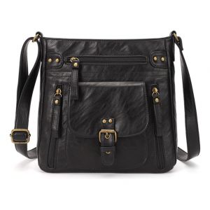 Sac bandoulière carré avec section verticale rétro, noir - Neuf
