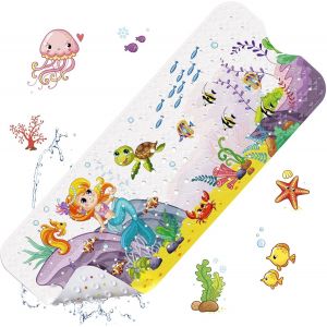 Kalanka-Tapis De Baignoire Antidérapant Bebe, 100x40cm Tapis De Bain Anti Glisse Tapis De Douche Résistant Avec 200 Ventouse Pour Enfants Et Bébé, Matériel De Pvc Sans Bpa Lavable En Machine (Sirène) - Neuf