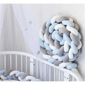 3m Tour De Lit Coussin Serpent Coussin Tressé Pare-Chocs Velours Protection Bébé- Gris+Blanc+Bleu - Neuf