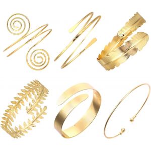 6pcs Manchettes Dor&eacute;es,6 Styles Brassard Or Ajustables Pour Femme Ensemble Bijoux &Eacute;l&eacute;gants Et Personnalis&eacute;s Accessoires Costume D'halloween Ou Accessoires Du Quotidien - Neuf