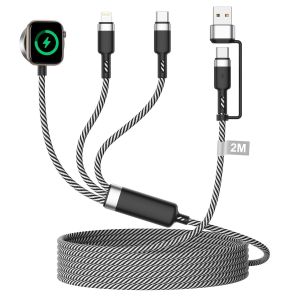 TRAHOO-3 en 2 C&acirc;ble pour Apple Watch et iPhone, 2M Chargeur apple watch chargeur USB C avec port Lightning/USB C pour Apple Watch Serie 9/8/7/6/5/4/3/2/SE/Ultra,iPhone 17 16 15 14 13 12 Pro Max,iPad - Neuf