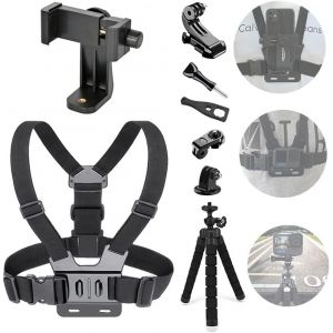 Harnais De Support De Poitrine Pour T&eacute;l&eacute;phone Portable Sangle De Fixation Pour T&eacute;l&eacute;phone Portable Et Pour Cam&eacute;ra D'Action De Gopro Sangles R&eacute;glables + Tr&eacute;pied Portable (Version Am&eacute;lior&eacute;e)[Z4739] - Neuf