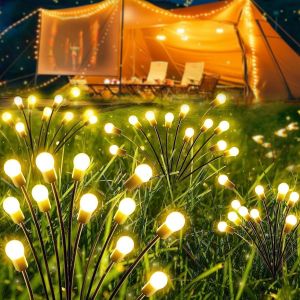 Lot De 2 Lampes Solaires Pour Ext&eacute;rieur De Jardin - 16 Led Firefly - Lampes Solaires Led Lucioles - Lampes Solaires D'ext&eacute;rieur - &Eacute;clairage De Jardin Balan&ccedil;oire - Lumi&egrave;res D&eacute;coratives Pour All&eacute;e, Cour - Neuf