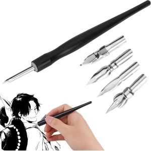 Kit De Calligraphie-Porte-Plume Avec 1 Porte-Stylos Dip Et 5 Plumes Pour Dessin,Croquis,Cartographie-Ensemble À L'encre - Neuf
