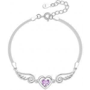 Bracelet Saint-Valentin Pour Femme En Argent Sterling 925 Avec Ailes D'ange Et Zircon Réglable - Neuf