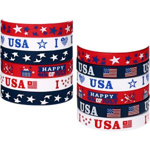 Eryi-Ensemble De Bracelets Unisexe En Silicone : 12 Bracelets Patriotiques En Silicone Usa Fête Nationale Américaine Drapeau Américain 4th Juillet Hockey Verset Biblique Jésus Foi Cadeau Religieux - Neuf