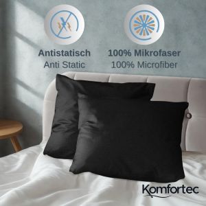 Cheng-Literie Super Douce Premium Housse De Couette 135x200 Cm 2 Parties + Taie D'oreiller 80x80 Cm, 100% Microfibre Brossée, Noir - Neuf