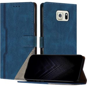 KAL-&Eacute;tui Pour Samsung Galaxy S6 Edge, Housse En Cuir Pu Avec [Protection Antichoc Tpu] [Fonction Support] [Porte-Cartes ] Antichoc Magn&eacute;tique Coque Pour Galaxy S6 Edge - Bleu - Neuf
