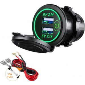 Double Prise De Chargeur Usb, Double Prise De Courant De Chargeur De Voiture Usb 5v / 4.2a Avec Interrupteur Pour Voiture 12v / 24v, Bateaux Et Marine, Moto, Camion, Vus, Utv (Vert Led).[F3978] - Neuf