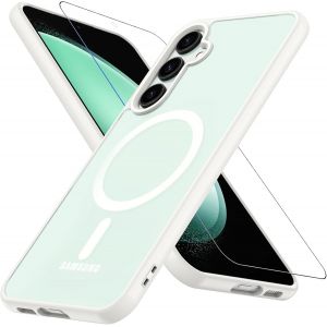 Kal-Coque Pour Samsung Galaxy S23 Fe 5g, Compatible Avec Magsafe Avec Verre Trempé, [Protection Militaire] Magnétique Coque Samsung S23 Fe Étui Arrière Housse Fine Antichoc Case Pour S23 Fe, Blanc - Neuf