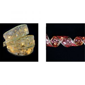 Guirlande lumineuse LED de Noël 5 m, 2 pièces, ruban LED pour sapin de Noël, à piles, n?ud en dentelle, décoration pour sapin de Noël, intérieur ou extérieur (sans piles) A - Neuf