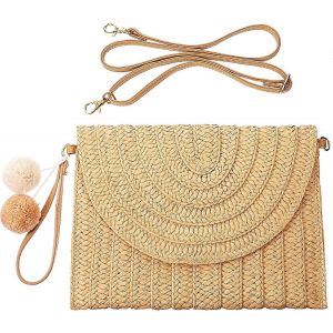 Sac à bandoulière en paille Pochette en paille Sac à bandoulière en paille Sac à bandoulière décontracté en paille de plage pour femmes Envelo - Neuf